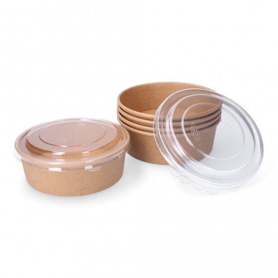 Envase de cartón biodegradable redondo para ensalada con tapa 500cc (5 unid.)