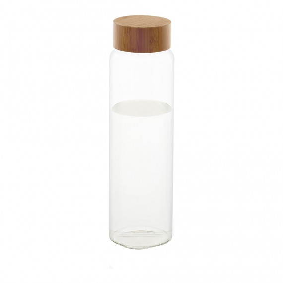 Botella de vidrio con tapa de bambú ø8x26,5cm 1l ms70099 andrea house
