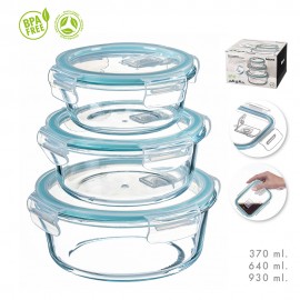 Set 3 fiambreras de borosilicato redondas kozina