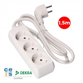 Prolongador con 3 tomas 2p+t, 16 a 250 v de cable h05vv-f 3g 1,5 m.