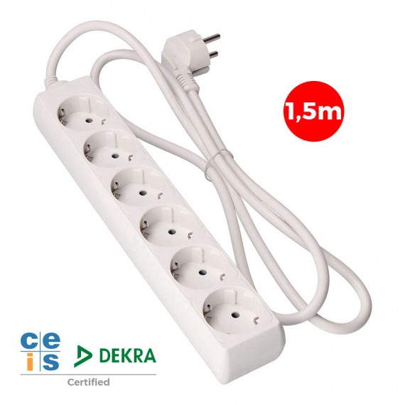 Base multiple 6 tomas t/tl 10/16a schuko 1,5m. 3x1,5mm edm