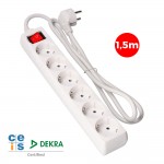 Base multiple 6 tomas t/tl 10/16a schuko + interruptor 1,5m 3x1,5mm edm