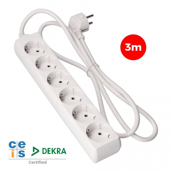 Base multiple 6 tomas t/tl 10/16a schuko 3m. 3x1,5mm edm