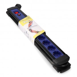 Base multiple 8 tomas 2p+t con interruptor luminoso+protector, 3 m cable h05vv-f 3g1,5 mm² negra/azul