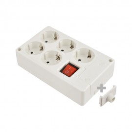Base multiple 5 tomas t/tl 10/16 a 250 v blanco + interruptor luminoso