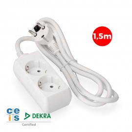 Base múltiple, 2 tomas schuko 2p+t, 1,5 m de cable h05vv-f 3g1,5 mm² 16a 250v~ 3680 w, blanca