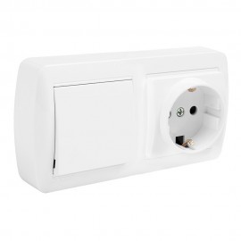 Base doble bipolar con t/tl + conmutador de cruce y con obturador superficie mural 138 x 42 x 72 mm