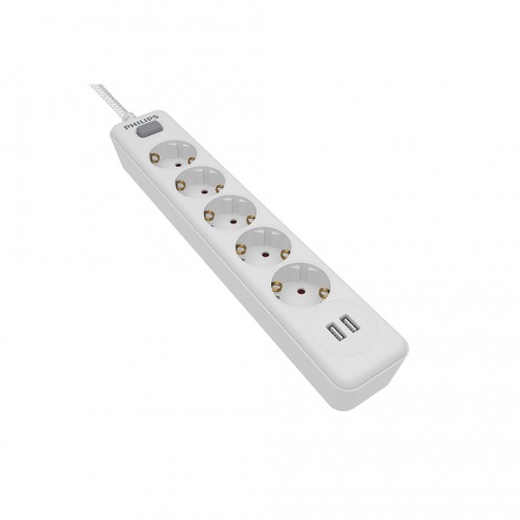 Regleta 5 tomas + 2 puertos usb de 2,4a spn3052wa/10 philips