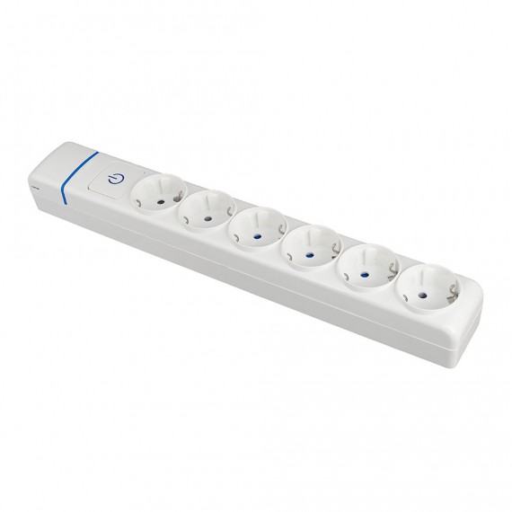 Base múltiple de 6 tomas 2p+t, 16a 250v. con interruptor luminoso. 8006pil solera