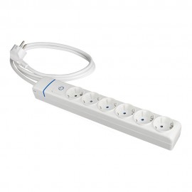 Base múltiple con 6 tomas 2p+t, con interruptor luminoso, 1,5 m cable h05vv-f 3g1,5 mm², blanca