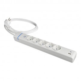 Base múltiple, 5 tomas 2p+t, con interruptor + 2 usb, 1,5 m cable h05vv-f 3g1,5 mm², 16a 250v~, blanca