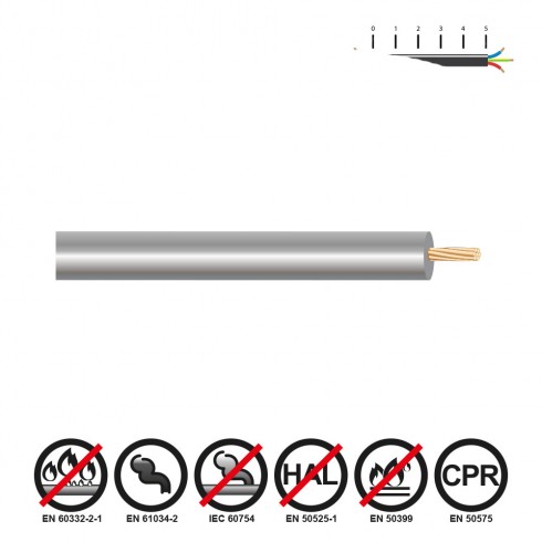 Cablecillo reforzado 6mm gris libre de halógenos euro/m