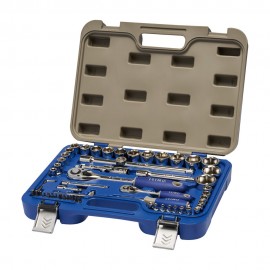 Juego carraca ½ y ¼ pulg, vasos hexagonales ½ (8-32mm) y ¼ (4-13mm), 58 piezas 129-58-4