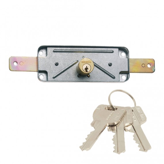 Cerradura de sobreponer para puertas metálicas con doble cilindro de serreta de 3 llaves. 1511av mcm