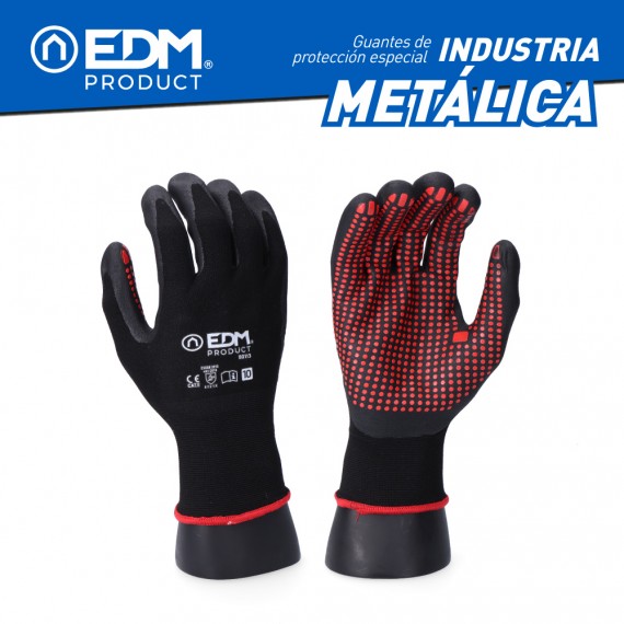 Guante industria metalúrgica nylon/lycra recubierto de nitrilo talla 10 edm