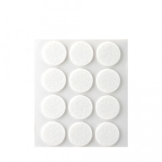 Pack 12 fieltros blancos sinteticos adhesivos ø22mm plasfix inofix