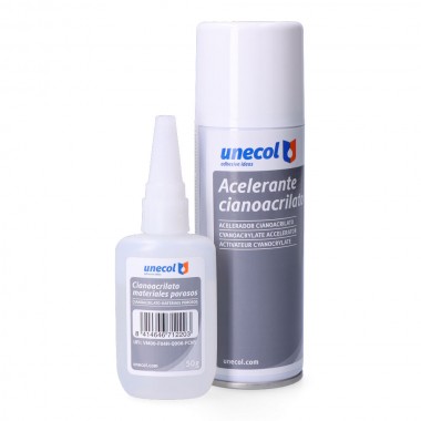 Kit acelerante + ciano m. porosos, bot. 50 g + aeros. 200ml a7156 unecol