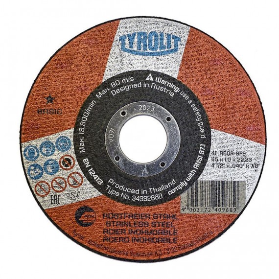 Disco de corte plano 41c ø115x1x22,23 a60r-bfb tyrolit