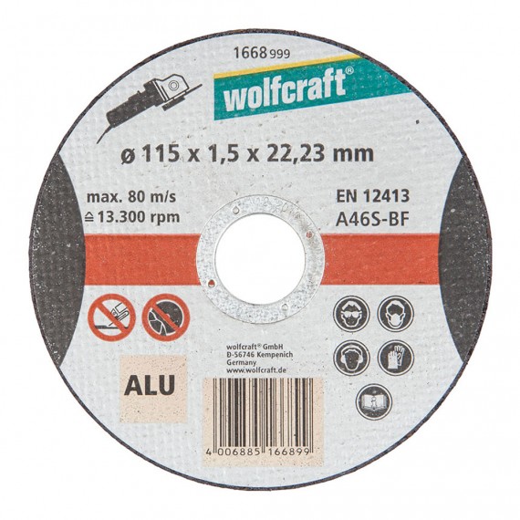 Disco de corte para aluminio ø115x1,5x22,23mm. 1668999 wolfcraft
