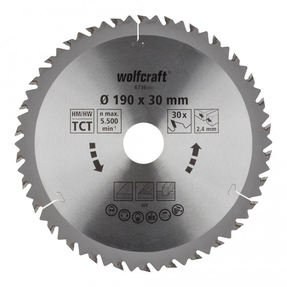 Disco de sierra circular ct, 30 dientes ø190mm 6736000 wolfcraft