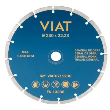 Disco de diamante segmentado general de obra para corte en seco. medidas: ø230x3x22,23mm viat0711230 viat