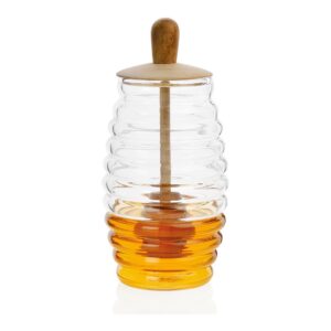 Tarro para miel vidrio + madera ø5,5 x 15,5 cm