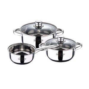 Bateria 5 piezas de acero inoxidable ind cassel: cazo ø16 cm / cacerola con tapa ø18 cm / cacerola con tapa ø20 cm