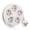 Base múltiple redonda 5 tomas 2p+t schuko, con interruptor, 1,5 m de cable h05vv-f 3g1,5 mm², 16a 250v~, blanca