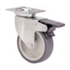 Rueda giratoria de goma con placa, eje liso y freno, color gris, carga máx. 40 kg, ø 5 cm