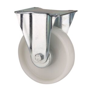Rueda fija de poliamix con placa y eje liso, color blanco, carga máx. 170 kg, ø 12,5 cm