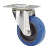 Rueda giratoria de goma con placa y eje de rodillos, color azul, carga máx. 130 kg, ø 12,5 cm