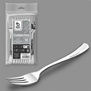 Tenedor reutilizable color plata 18,5 cm, 10 uds