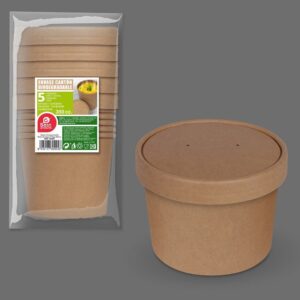 Envase de cartón redondo con tapa 350cc, 5 uds