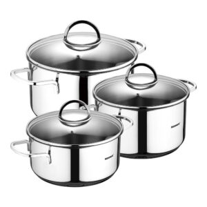 Batería 6 piezas de acero inoxidable para inducción - cazuela con tapa ø16 cm / cazuela con tapa ø18 cm / cazuela con tapa ø20 cm