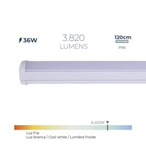 Regleta led 36 w 6.400 k luz fria 3.820 lm 120 x 4,6 x 5,1 cm