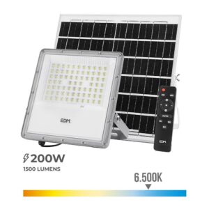Foco proyector led solar 200 w 1500 lm 6500 k luz fría