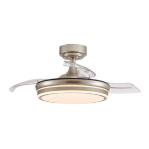 Ventilador de techo led 3cct aspas retráctiles moss mini 46 w 5520 lm níquel, aspas ø92 cm, plafón ø39 cm, altura 32 - 42 cm