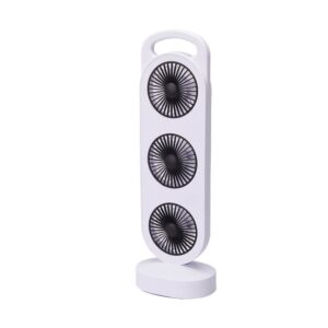 Ventilador de sobremesa recargable blanco y negro, 3 velocidades, 36,5 x 12 x 8,3 cm