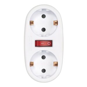 Adaptador 2 tomas schuko frontal con interruptor, 16 a 250 v~, blanco