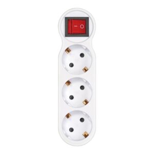 Adaptador 3 tomas schuko frontal con interruptor, 16 a 250 v~, blanco