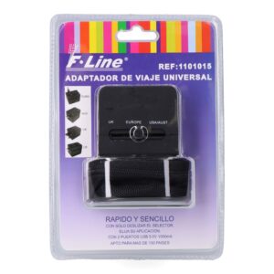Adaptador de viaje universal 2 usb - 3 clavijas eu, uk, usa/aus, negro, 45 x 55 x 60 mm