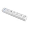 Base múltiple de 5 tomas 2p+t, 16 a 250 v con interruptor luminoso.
