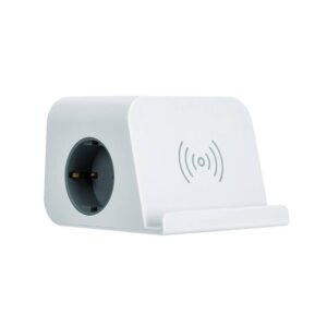 Base combiflat 2 tomas schuko 16a 250 v ~ + 2 usb a + 2 usb c + carga inalámbrica con soporte y fijación blanca