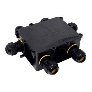 Caja de empalmes aerea para exterior estanca con 6 prensaestopas ip68 para exterior 13,5x11,5x4,7cm black series solera (retractilado) bk-6p