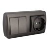 Base fija 2p+t, 16a 250v~ + doble conmutador / interruptor 10ax 250v~. de superficie. serie mural