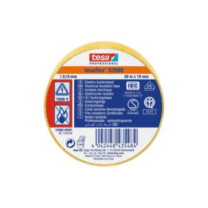 Cinta aislante homologada amarilla 19 mm x 20 m