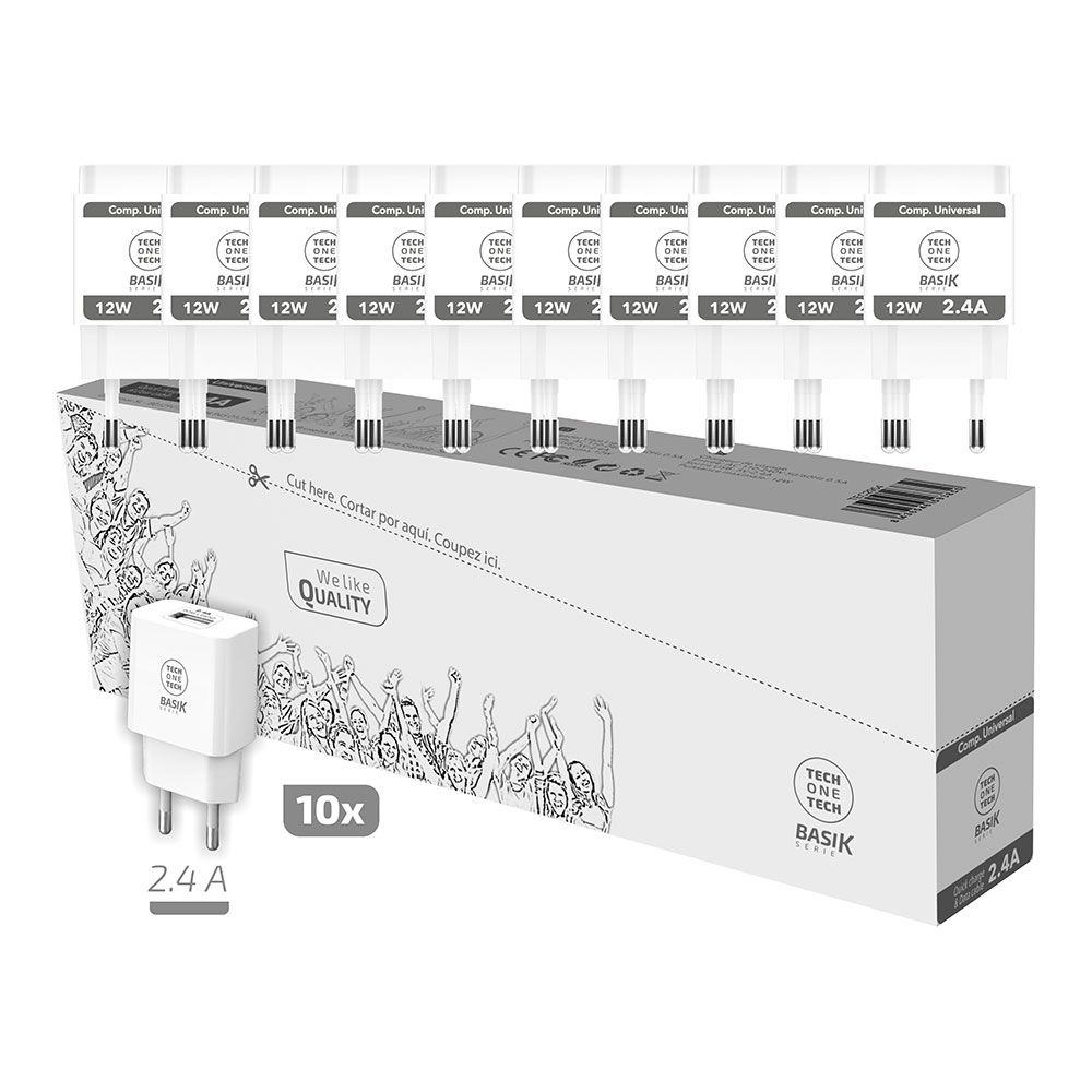 Pack ahorro 10 cargadores basik 2,4a blanc (usb-a)