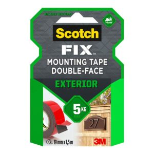 Cinta doble cara de montaje para exteriores, máx 5 kg, 19 mm x 1,5 m