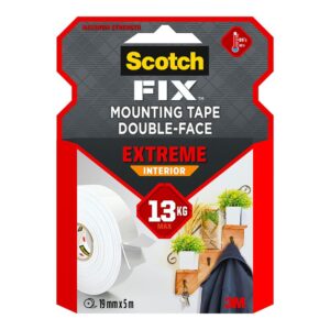 Cinta doble cara de montaje extreme para interiores, máx 13 kg, 19mmx5m