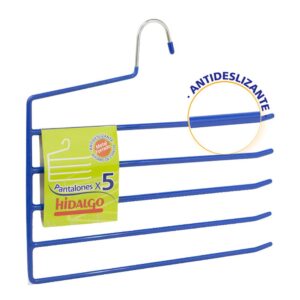 Percha antideslizante para 5 pantalones, color azul